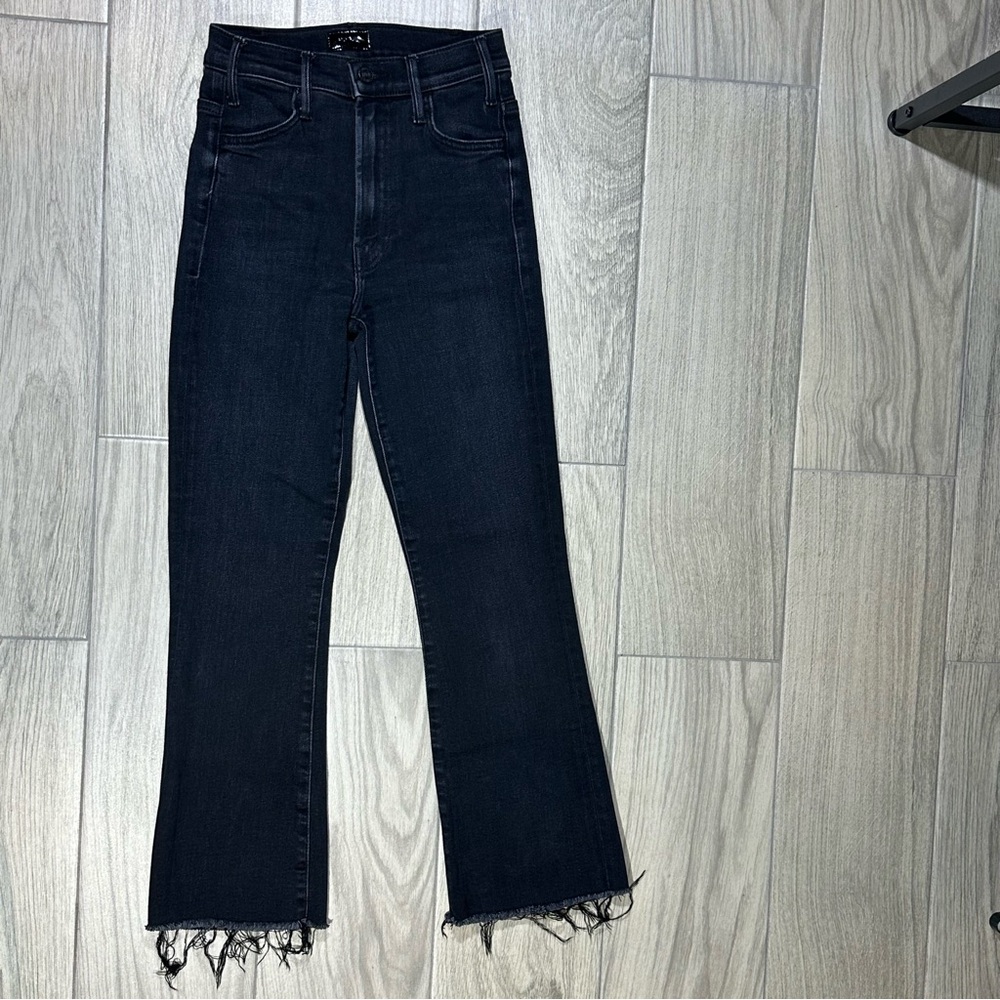 MOTHER Black THE HUSTLER ANKLE FRAY High-Rise High Waist Stretch Jeans 24